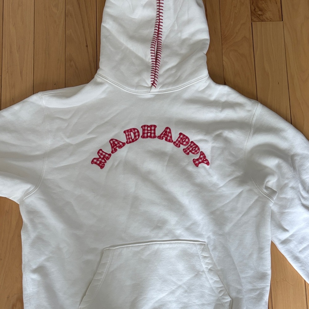 Madhappy White Hoodie with Pink Arch Logo